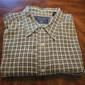American Eagle Outfitters Men's Checkered Shirt Tan Green 100% Cotton Size XL